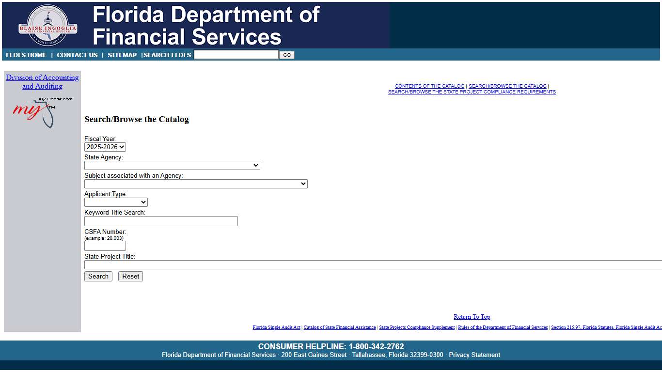 Florida Single Audit Act - Catalog Search