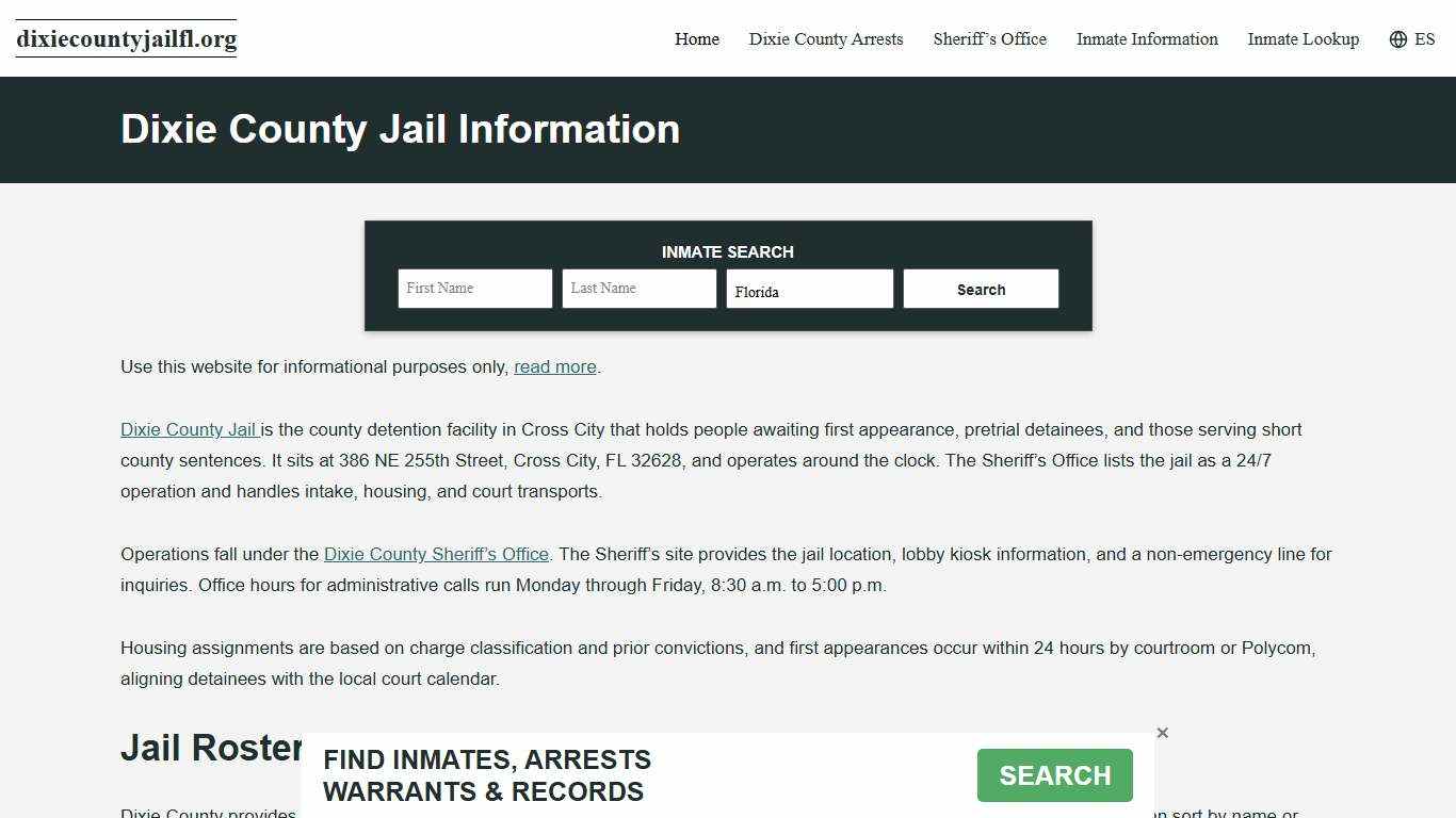 Dixie County, FL Jail Roster, Inmate Info