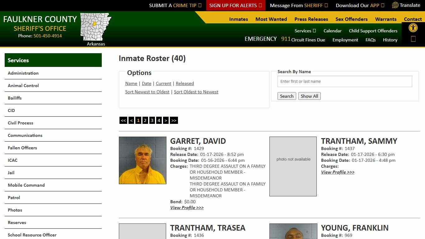 Inmate Roster - Released Inmates Booking Date Descending - Faulkner County Sheriff's Office